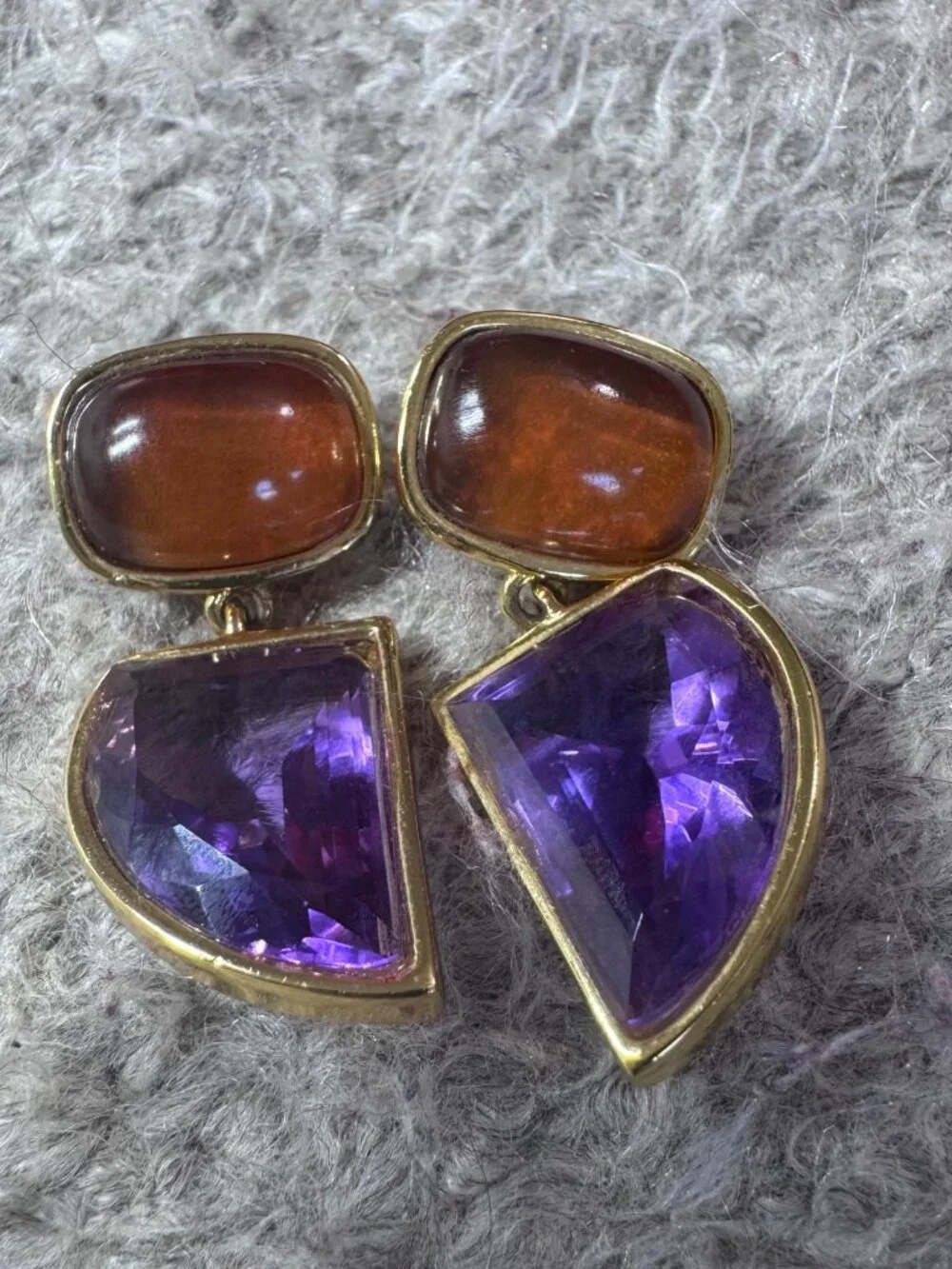 Lizzie Fortunato Violet Crystal Drop Earrings 24k Gold Plated Hydroquartz - Picture 2 of 3